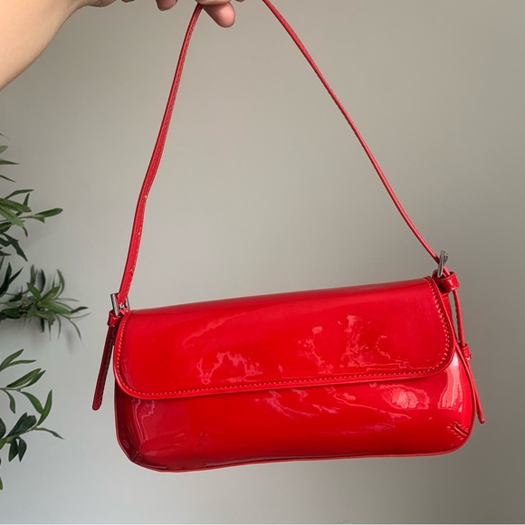 Zara Handbags - ZARA Red Patent Leather Shoulder Bag Flap Mini